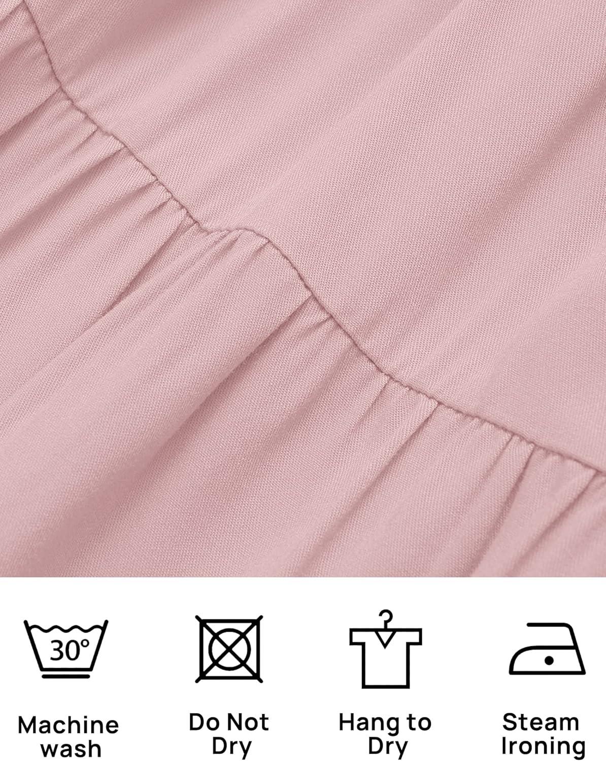 imageZESICA Womens Casual V Neck Long Sleeve Smocked High Waist Ruffle A Line Tiered Mini DressDarkpink