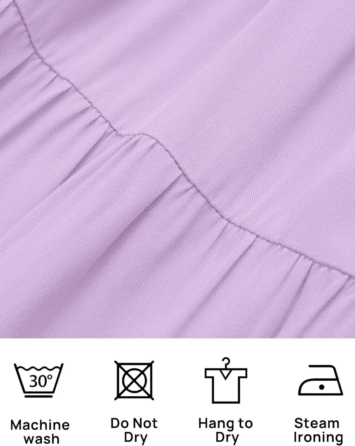 imageZESICA Womens Casual V Neck Long Sleeve Smocked High Waist Ruffle A Line Tiered Mini DressPurple