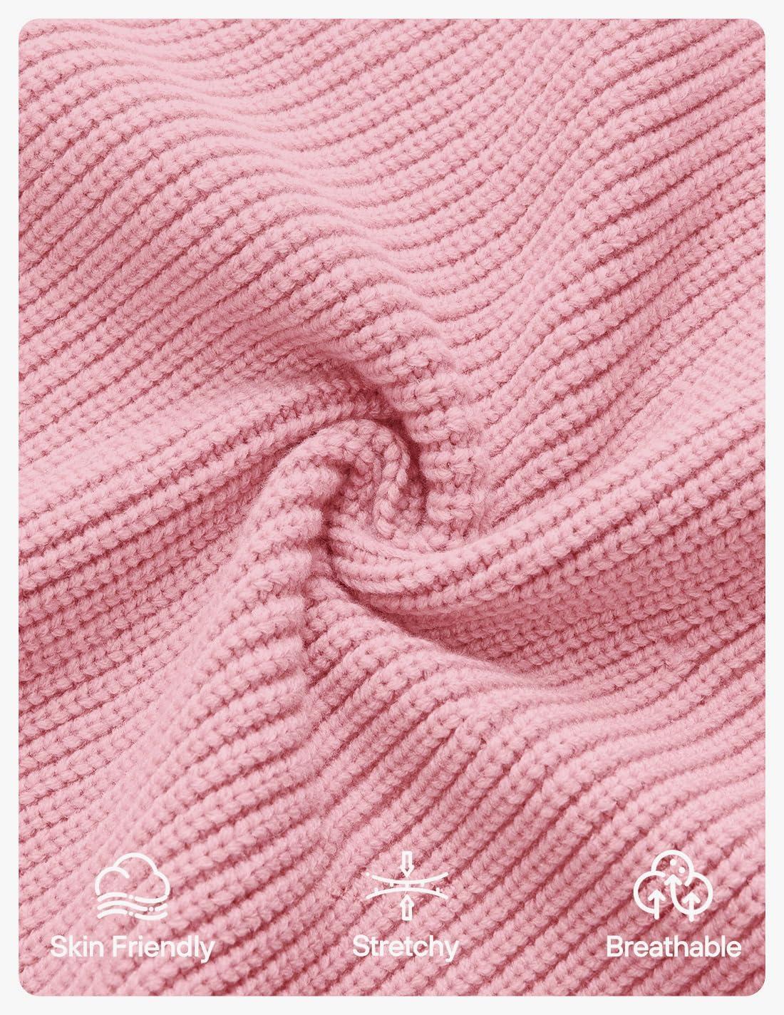 imageZESICA Womens Fall Long Sleeve Sweater Dress 2026 Casual V Neck Button Ribbed Knit A Line Swing Mini DressesPink