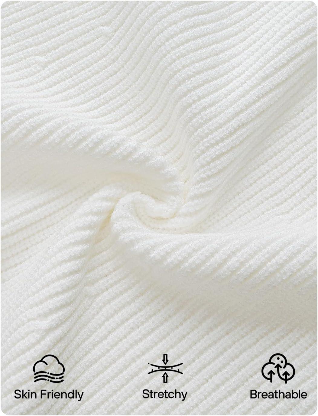 imageZESICA Womens Fall Long Sleeve Sweater Dress 2026 Casual V Neck Button Ribbed Knit A Line Swing Mini DressesWhite