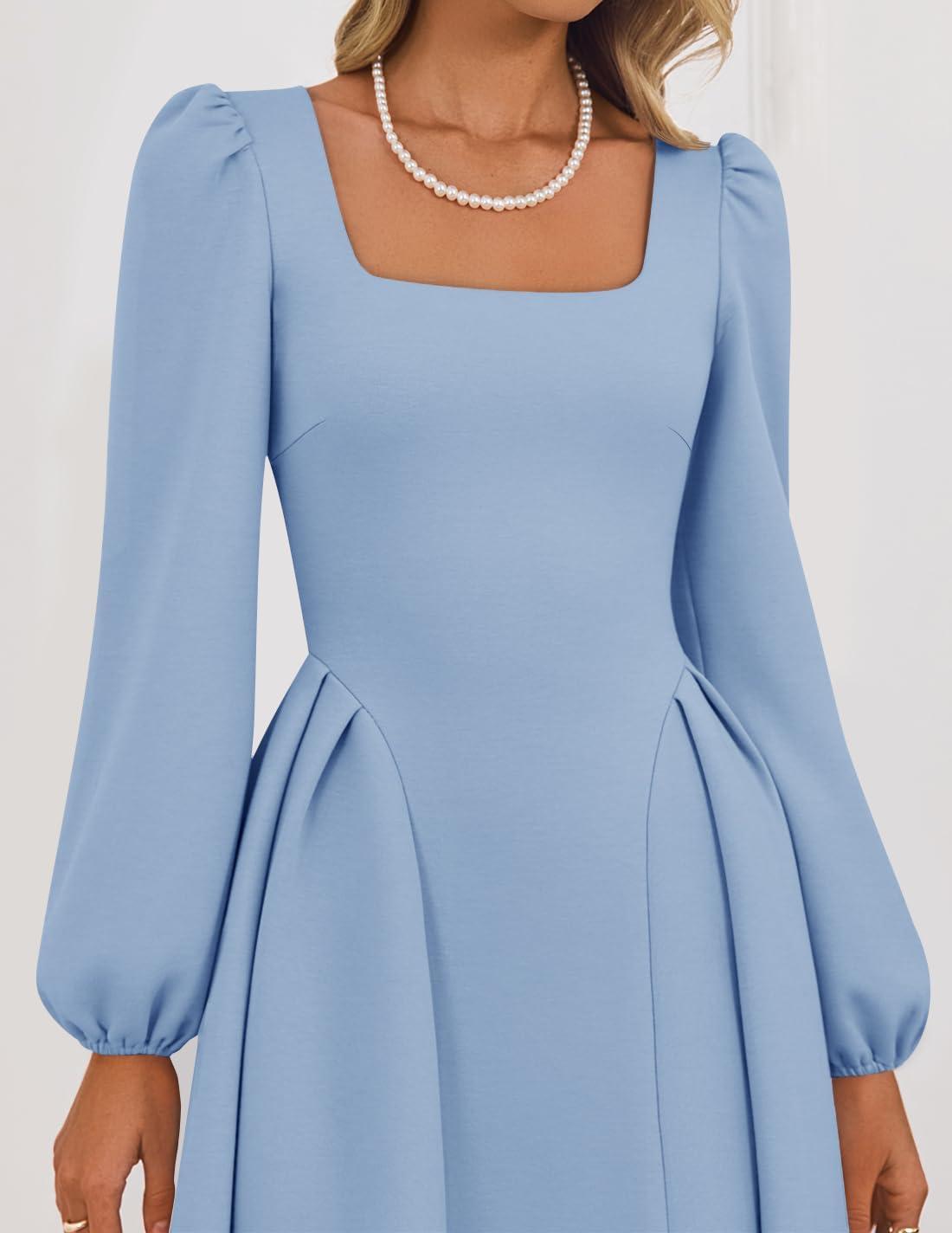 imageZESICA Womens Long Sleeve Midi Dresses 2026 Fall Square Neck Swing A Line Wedding Guest Evening Prom DressBlue