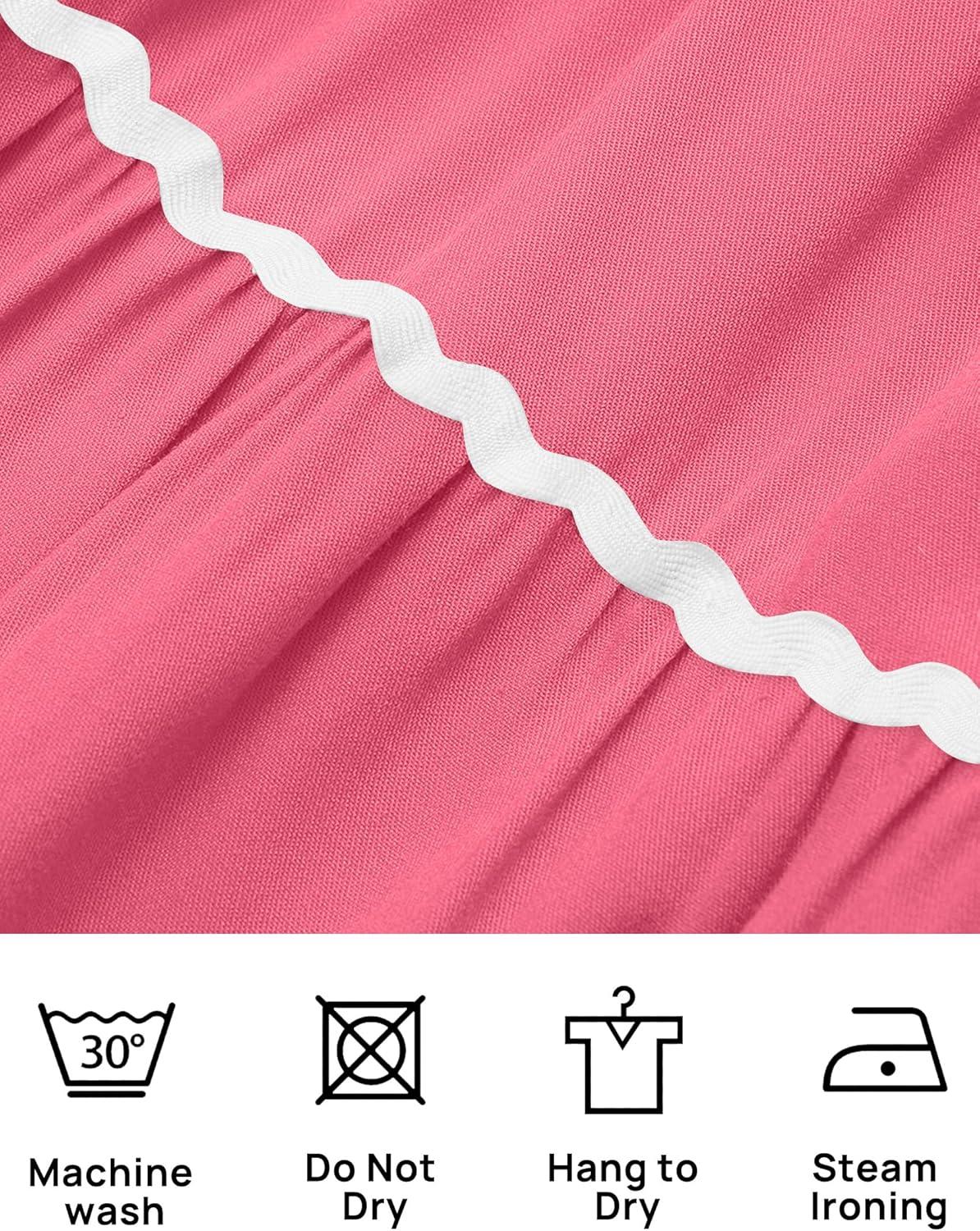 imageZESICA Womens Summer Casual Smocked Midi Dress 2026 Flutter Short Sleeve High Waist Tiered Flowy Boho Vacation DressesHot Pink