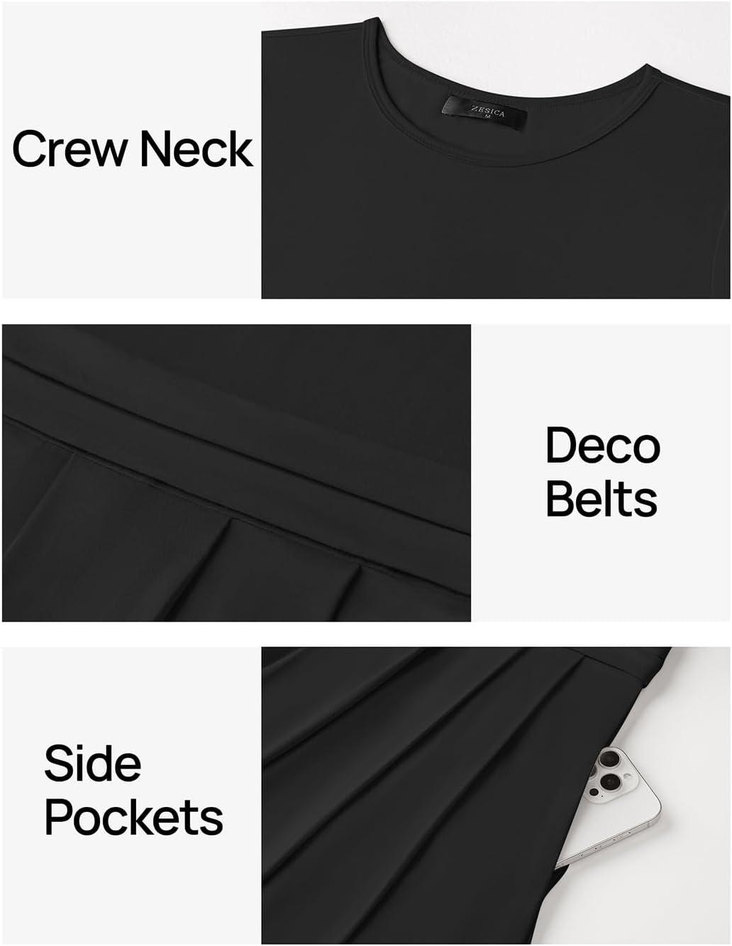 imageZESICA Womens Summer Short Sleeve Maxi Dress 2026 Casual Crewneck Pleated A Line Flowy Long Dresses with PocketsBlack