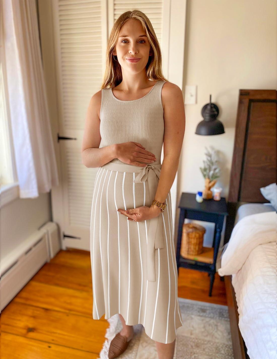 imageZESICA Womens Summer Sleeveless Maxi Dress 2026 Crewneck Ribbed Knit Tie Waist Casual A Line Sweater DressesApricot