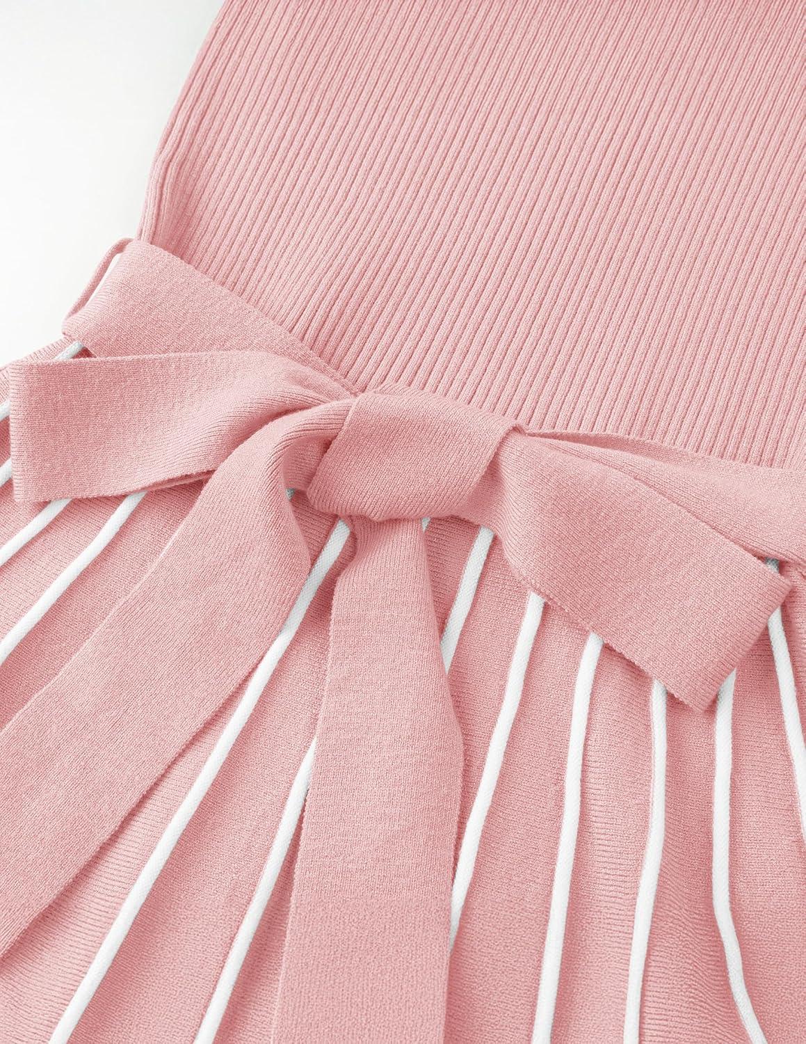 imageZESICA Womens Summer Sleeveless Maxi Dress 2026 Crewneck Ribbed Knit Tie Waist Casual A Line Sweater DressesDustypink