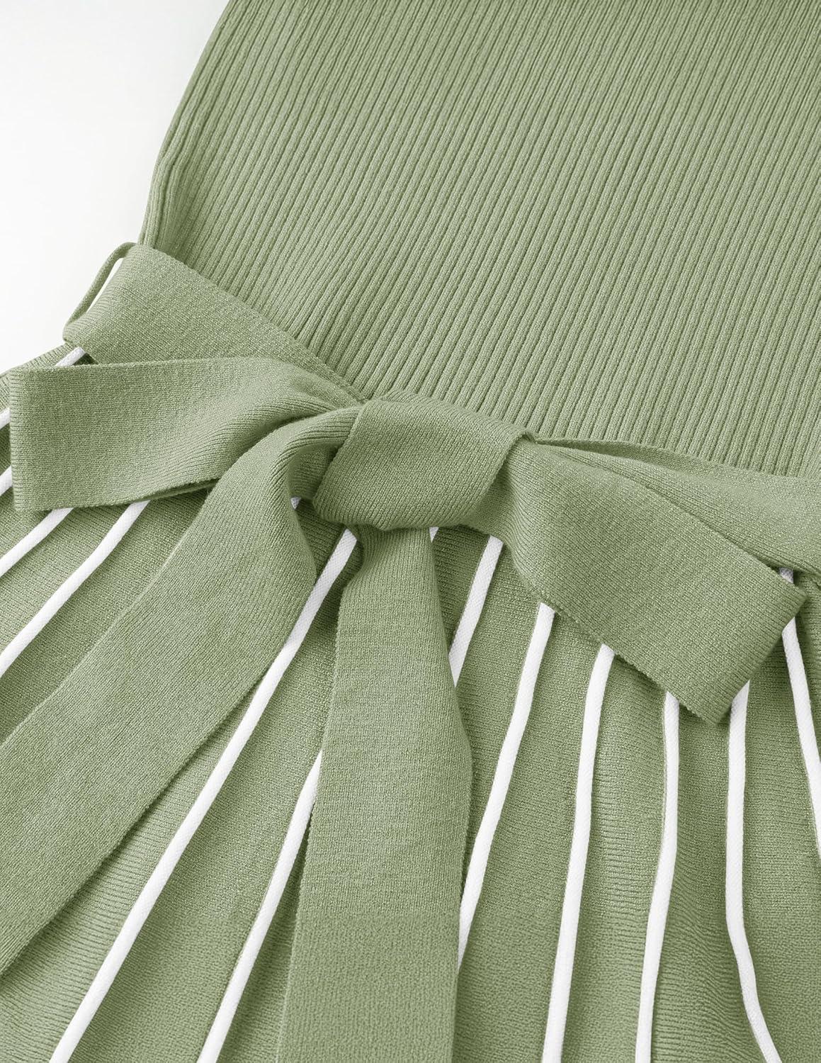 imageZESICA Womens Summer Sleeveless Maxi Dress 2026 Crewneck Ribbed Knit Tie Waist Casual A Line Sweater DressesLightgreen