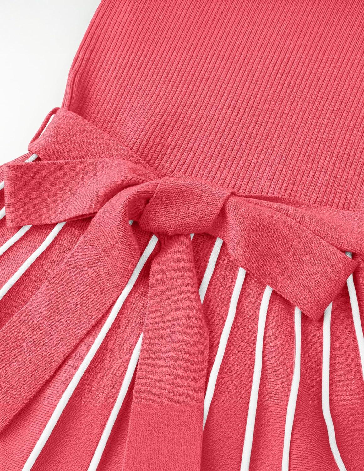 imageZESICA Womens Summer Sleeveless Maxi Dress 2026 Crewneck Ribbed Knit Tie Waist Casual A Line Sweater DressesWatermelon