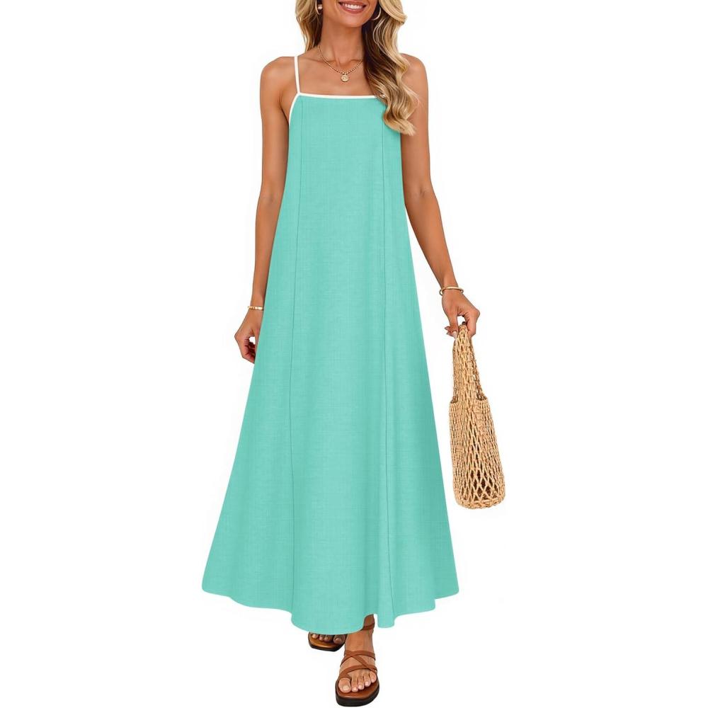 imageZESICA Womens 2026 Summer Boho Sleeveless Maxi Dress Spaghetti Straps Casual Flowy A Line Beach Party Long DressesAqua