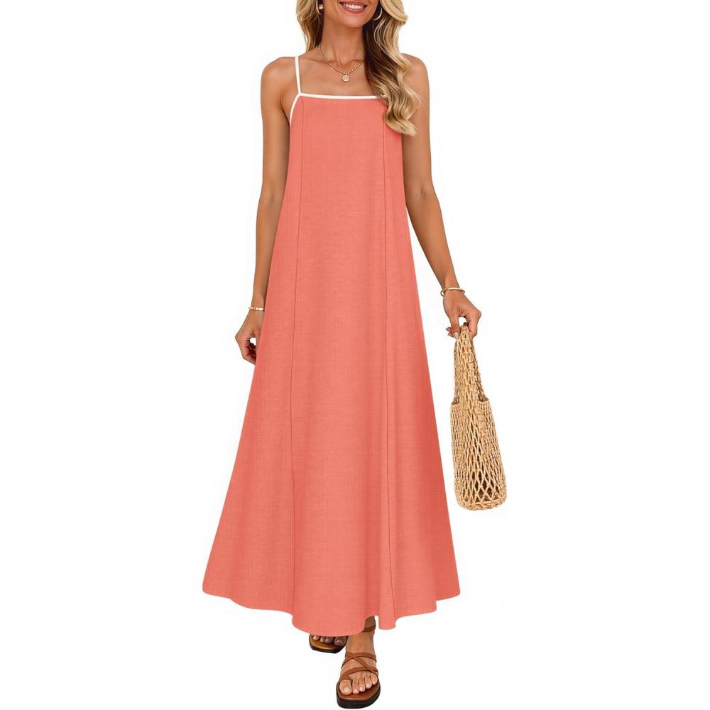 imageZESICA Womens 2026 Summer Boho Sleeveless Maxi Dress Spaghetti Straps Casual Flowy A Line Beach Party Long DressesPeach
