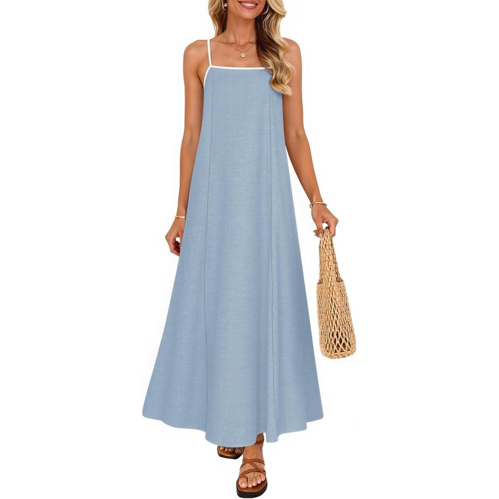 imageZESICA Womens 2026 Summer Boho Sleeveless Maxi Dress Spaghetti Straps Casual Flowy A Line Beach Party Long DressesSky