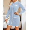 ZESICA Fall Dresses for Women 2026 Long Sleeve Button Color Block Knit Bodycon Short Sweater Dresses with Pockets(Blue)