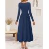 ZESICA Spring Dresses for Women 2026 Elegant Classy Square Neck Long Sleeve Flowy Wedding Guest Party Midi Dress(Navy)