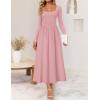 ZESICA Spring Dresses for Women 2026 Elegant Classy Square Neck Long Sleeve Flowy Wedding Guest Party Midi Dress(Pink)