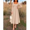 ZESICA Spring Dresses for Women 2026 Elegant Classy Square Neck Long Sleeve Flowy Wedding Guest Party Midi Dress(Sand)