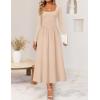 ZESICA Spring Dresses for Women 2026 Elegant Classy Square Neck Long Sleeve Flowy Wedding Guest Party Midi Dress(Sand)