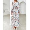 ZESICA Spring Dresses for Women 2026 Long Sleeve Boho Floral V Neck Empire Waist A Line Casual Flowy Wedding Guest Maxi Dress(Ivory)
