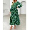 ZESICA Spring Dresses for Women 2026 Long Sleeve Boho Floral V Neck Empire Waist A Line Casual Flowy Wedding Guest Maxi Dress(Turquoise)
