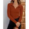 ZESICA Sweaters for Women 2026 Spring Long Sleeve V Neck Ribbed Knit Pullover Tops Casual Slim Fit Basic Tee Shirts(Rust)