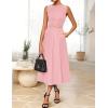 ZESICA Women Summer Sleeveless Midi Dresses 2026 Elegant Boat Neck A Line Tie Waist Spring Cocktail Party Dress(Pink)