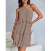 ZESICA Women’s 2025 Summer Sleeveless Mini Dress Boho One Shoulder Ruffle Tiered Layered Flowy A Line Dresses(Lightkhaki)