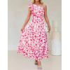 ZESICA Women’s 2026 Boho Floral Sleeveless Maxi Dress Ruffle One Shoulder Elatsic High Waist Beach Party Long Dresses(Hot Pink)