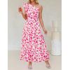 ZESICA Women’s 2026 Boho Floral Sleeveless Maxi Dress Ruffle One Shoulder Elatsic High Waist Beach Party Long Dresses(Hot Pink)
