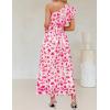 ZESICA Women’s 2026 Boho Floral Sleeveless Maxi Dress Ruffle One Shoulder Elatsic High Waist Beach Party Long Dresses(Hot Pink)