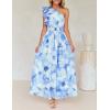 ZESICA Women’s 2026 Boho Floral Sleeveless Maxi Dress Ruffle One Shoulder Elatsic High Waist Beach Party Long Dresses(Light Blue)