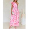 ZESICA Women’s 2026 Boho Floral Sleeveless Maxi Dress Ruffle One Shoulder Elatsic High Waist Beach Party Long Dresses(Pink)