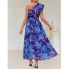 ZESICA Women’s 2026 Boho Floral Sleeveless Maxi Dress Ruffle One Shoulder Elatsic High Waist Beach Party Long Dresses(Royal Blue)