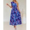 ZESICA Women’s 2026 Boho Floral Sleeveless Maxi Dress Ruffle One Shoulder Elatsic High Waist Beach Party Long Dresses(Royal Blue)