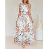 ZESICA Women’s 2026 Boho Floral Sleeveless Maxi Dress Ruffle One Shoulder Elatsic High Waist Beach Party Long Dresses(White)