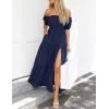 ZESICA Women’s 2026 Boho Sexy Off Shoulder Short Sleeve Smocked Side Split Flowy A Line Tiered Long Maxi Dress with Pockets(Navy)