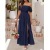 ZESICA Women’s 2026 Boho Sexy Off Shoulder Short Sleeve Smocked Side Split Flowy A Line Tiered Long Maxi Dress with Pockets(Navy)