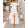 ZESICA Women’s 2026 Boho Sexy Off Shoulder Short Sleeve Smocked Side Split Flowy A Line Tiered Long Maxi Dress with Pockets(White)