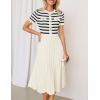 ZESICA Women’s 2026 Casual Striped Midi Dress Crewneck Short Sleeve Button Ribbed Knit Swing Pleated A Line Dresses(Beige)