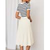 ZESICA Women’s 2026 Casual Striped Midi Dress Crewneck Short Sleeve Button Ribbed Knit Swing Pleated A Line Dresses(Beige)