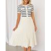 ZESICA Women’s 2026 Casual Striped Midi Dress Crewneck Short Sleeve Button Ribbed Knit Swing Pleated A Line Dresses(Beige)