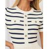 ZESICA Women’s 2026 Casual Striped Midi Dress Crewneck Short Sleeve Button Ribbed Knit Swing Pleated A Line Dresses(Beige)