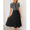ZESICA Women’s 2026 Casual Striped Midi Dress Crewneck Short Sleeve Button Ribbed Knit Swing Pleated A Line Dresses(Black)