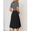 ZESICA Women’s 2026 Casual Striped Midi Dress Crewneck Short Sleeve Button Ribbed Knit Swing Pleated A Line Dresses(Black)