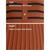 ZESICA Women’s 2026 Casual Striped Midi Dress Crewneck Short Sleeve Button Ribbed Knit Swing Pleated A Line Dresses(Caramel)