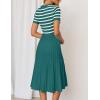ZESICA Women’s 2026 Casual Striped Midi Dress Crewneck Short Sleeve Button Ribbed Knit Swing Pleated A Line Dresses(Darkgreen)