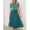 ZESICA Women’s 2026 Casual Striped Midi Dress Crewneck Short Sleeve Button Ribbed Knit Swing Pleated A Line Dresses(Darkgreen)