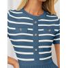 ZESICA Women’s 2026 Casual Striped Midi Dress Crewneck Short Sleeve Button Ribbed Knit Swing Pleated A Line Dresses(Dusty Blue)