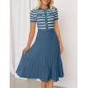 ZESICA Women’s 2026 Casual Striped Midi Dress Crewneck Short Sleeve Button Ribbed Knit Swing Pleated A Line Dresses(Dusty Blue)