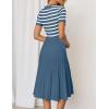 ZESICA Women’s 2026 Casual Striped Midi Dress Crewneck Short Sleeve Button Ribbed Knit Swing Pleated A Line Dresses(Dusty Blue)