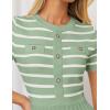 ZESICA Women’s 2026 Casual Striped Midi Dress Crewneck Short Sleeve Button Ribbed Knit Swing Pleated A Line Dresses(Light Green)