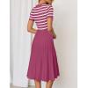 ZESICA Women’s 2026 Casual Striped Midi Dress Crewneck Short Sleeve Button Ribbed Knit Swing Pleated A Line Dresses(Plum)