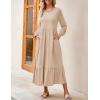 ZESICA Women’s 2026 Fall Long Sleeve Dress Crewneck Casual Loose Pleated Tiered Swing Midi Dresses with Pockets(Apricot)
